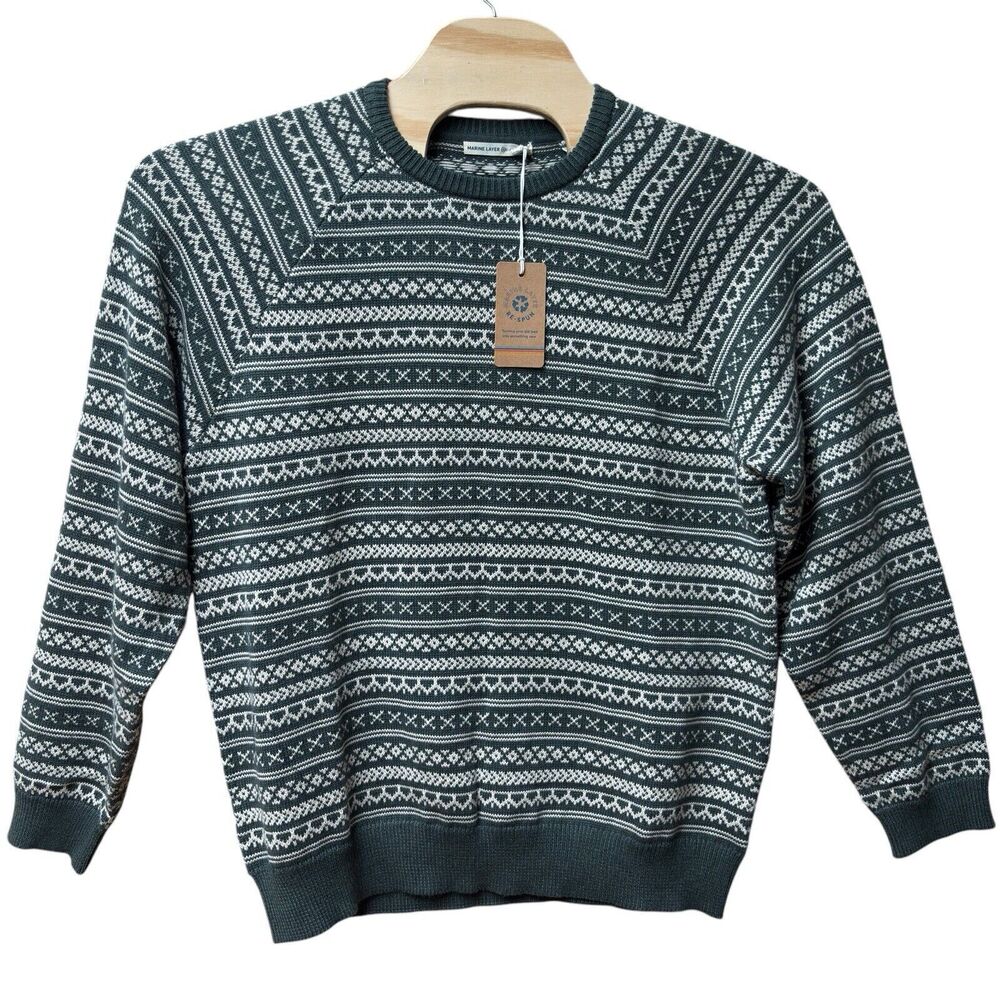 NEW Marine Layer Sweater Men's Size Large Green Knox FairIsle Knit Pullover NWT